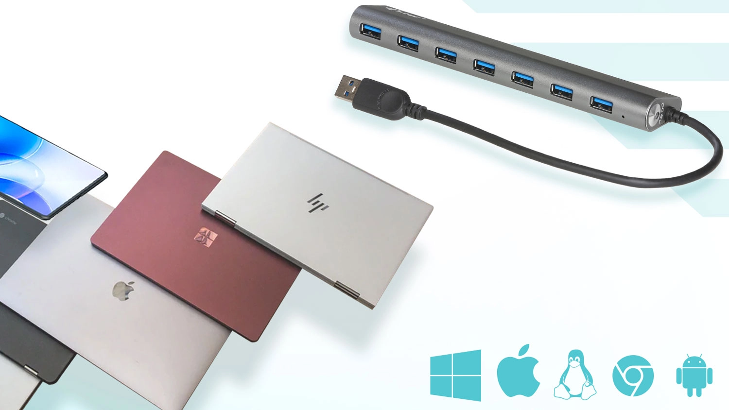 Široká možnosť pripojenia USB Hub i-tec USB3.0 HUB 7port k notebookom