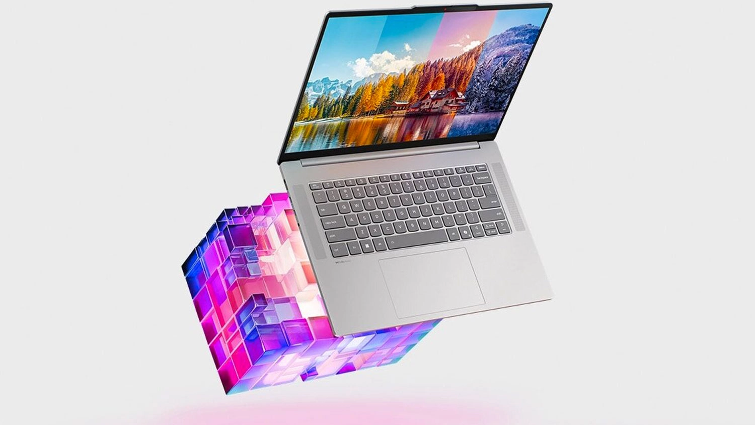 Notebook Lenovo IdeaPad Slim 5 zepředu s grafick&yacute;m doplňkem