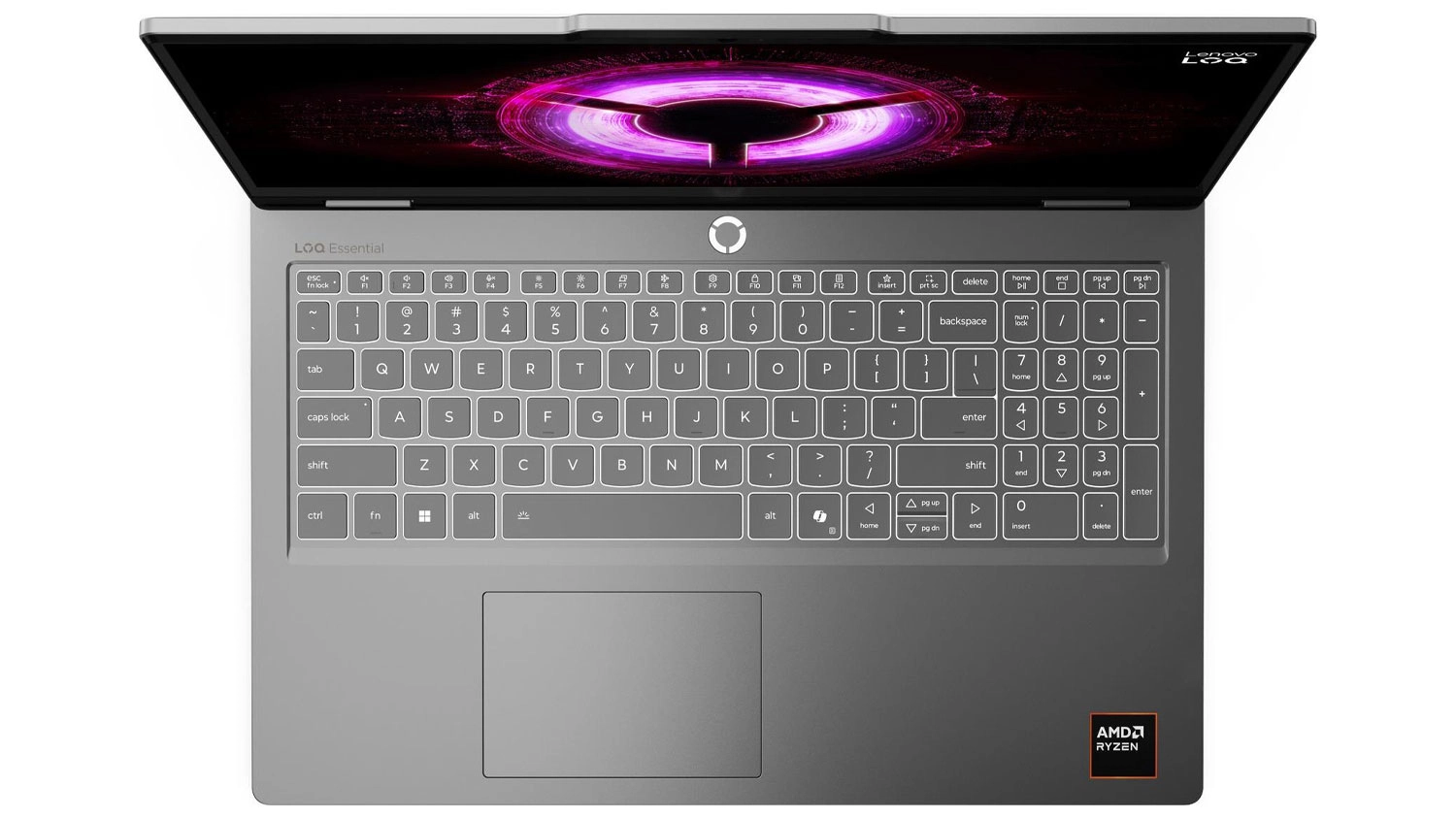 Pohled na klávesnici notebooku Lenovo LOQ Essential