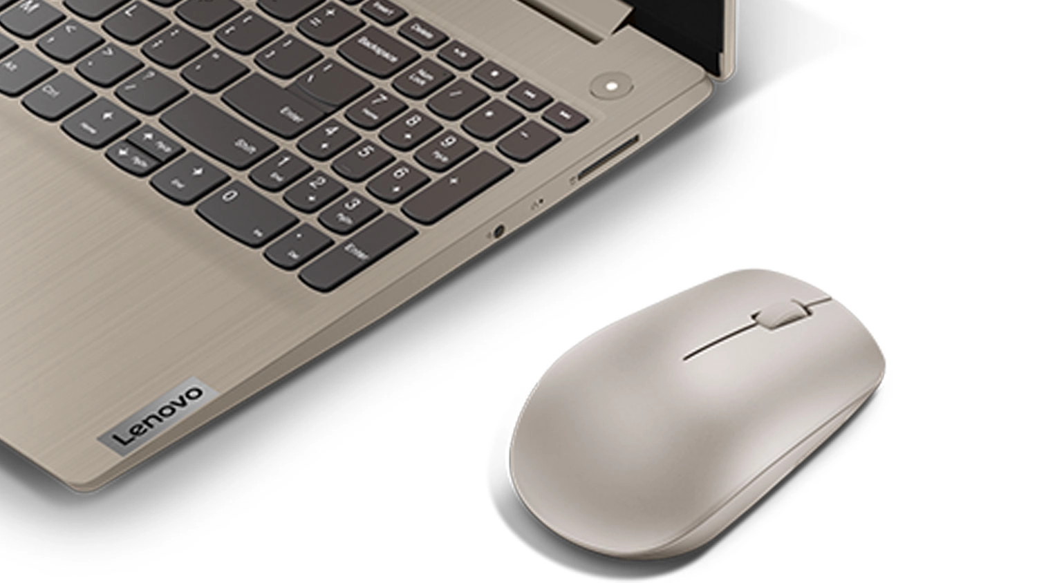 PC myš Lenovo 530 Wireless Almond pri notebooku