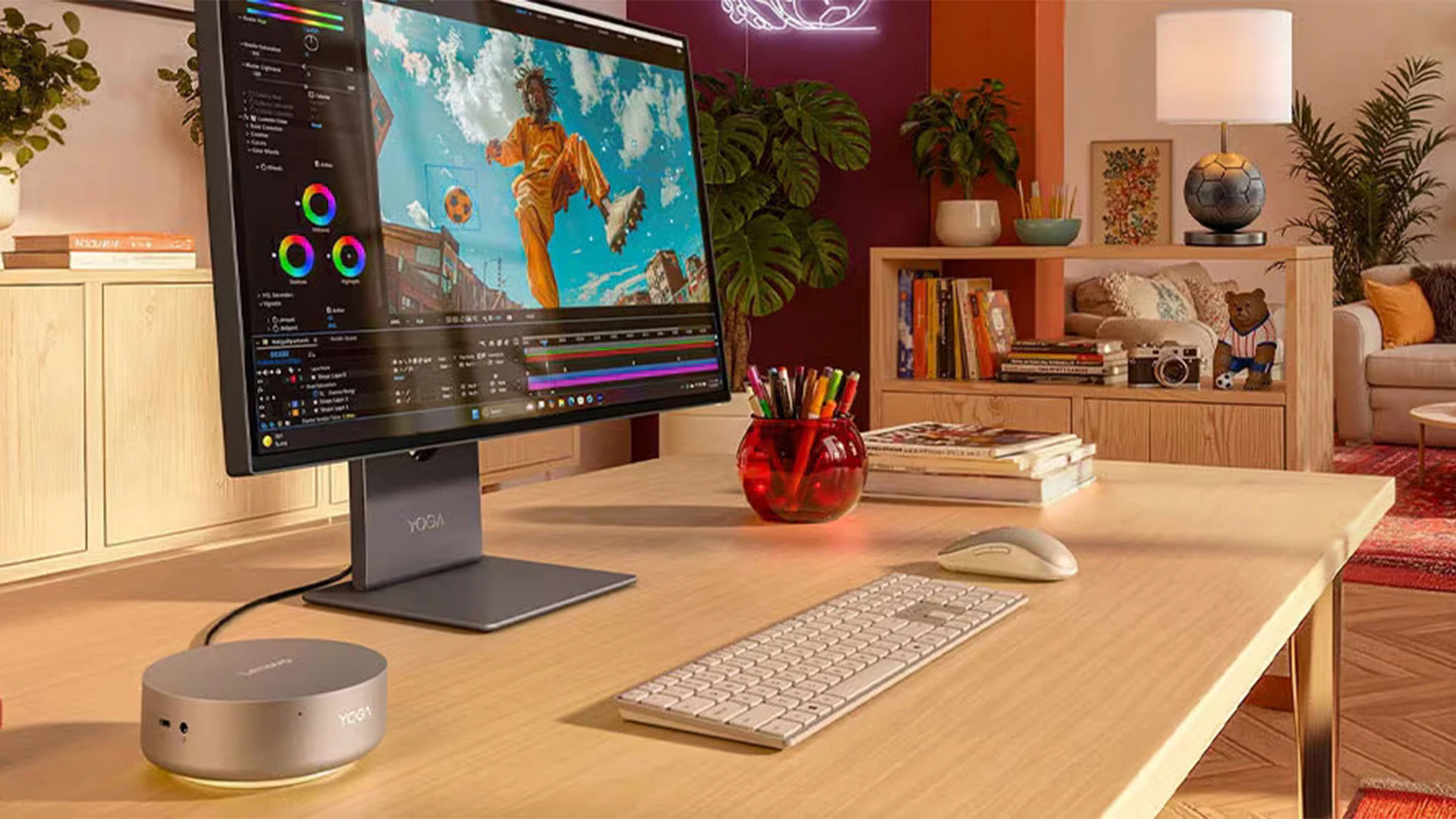 Pracovný stôl s monitorom a počítačom Lenovo