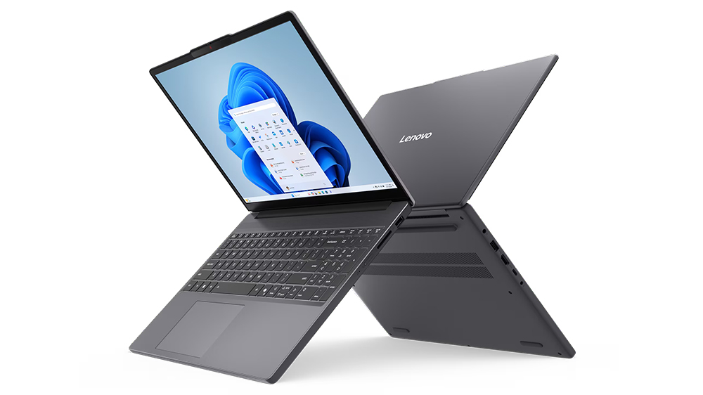 Dva notebooky Lenovo IdeaPad Slim 3 15IRH10 opřené o sebe_03