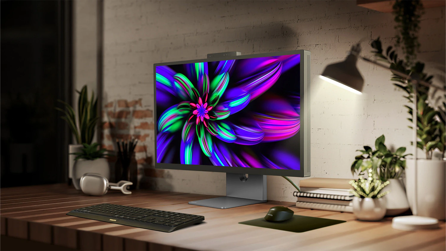 Monitor Philips 27E3U7903 &scaron;ed&yacute; na pracovn&iacute;m stole