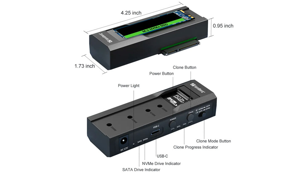 Parametry dokovací stanice Sandberg USB 3.2 Dock M2+NVMe reader_03