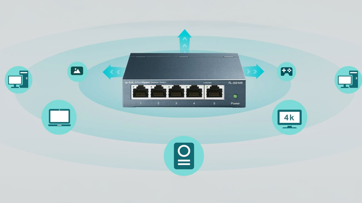Switch Tp-Link TL-SG105 5× mini zapojení v domácnosti
