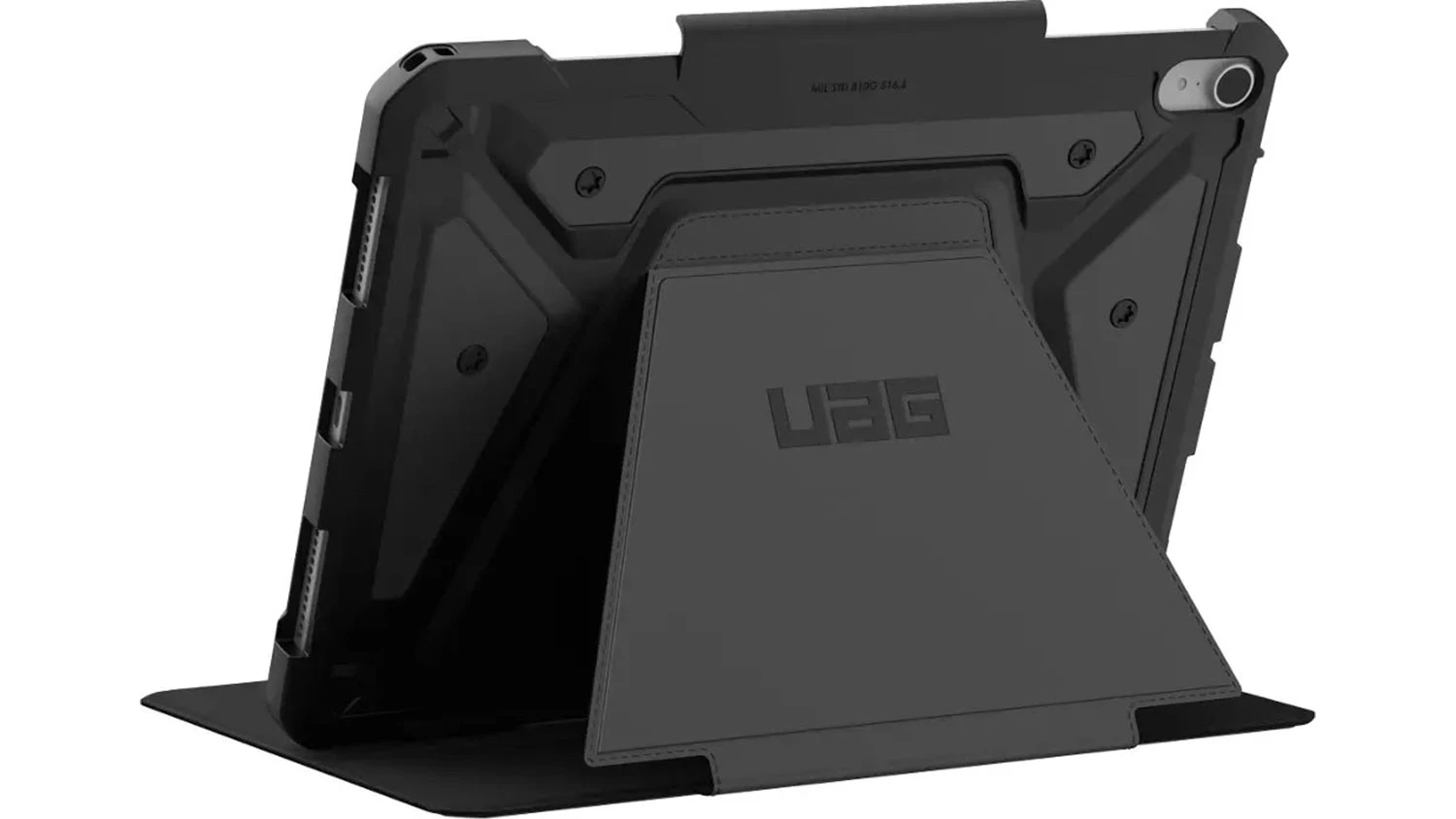 Pohled na zadní stranu pouzdra pro tablet UAG Metropolis SE iPad Air 11'' (2025) složeného jako stojánek