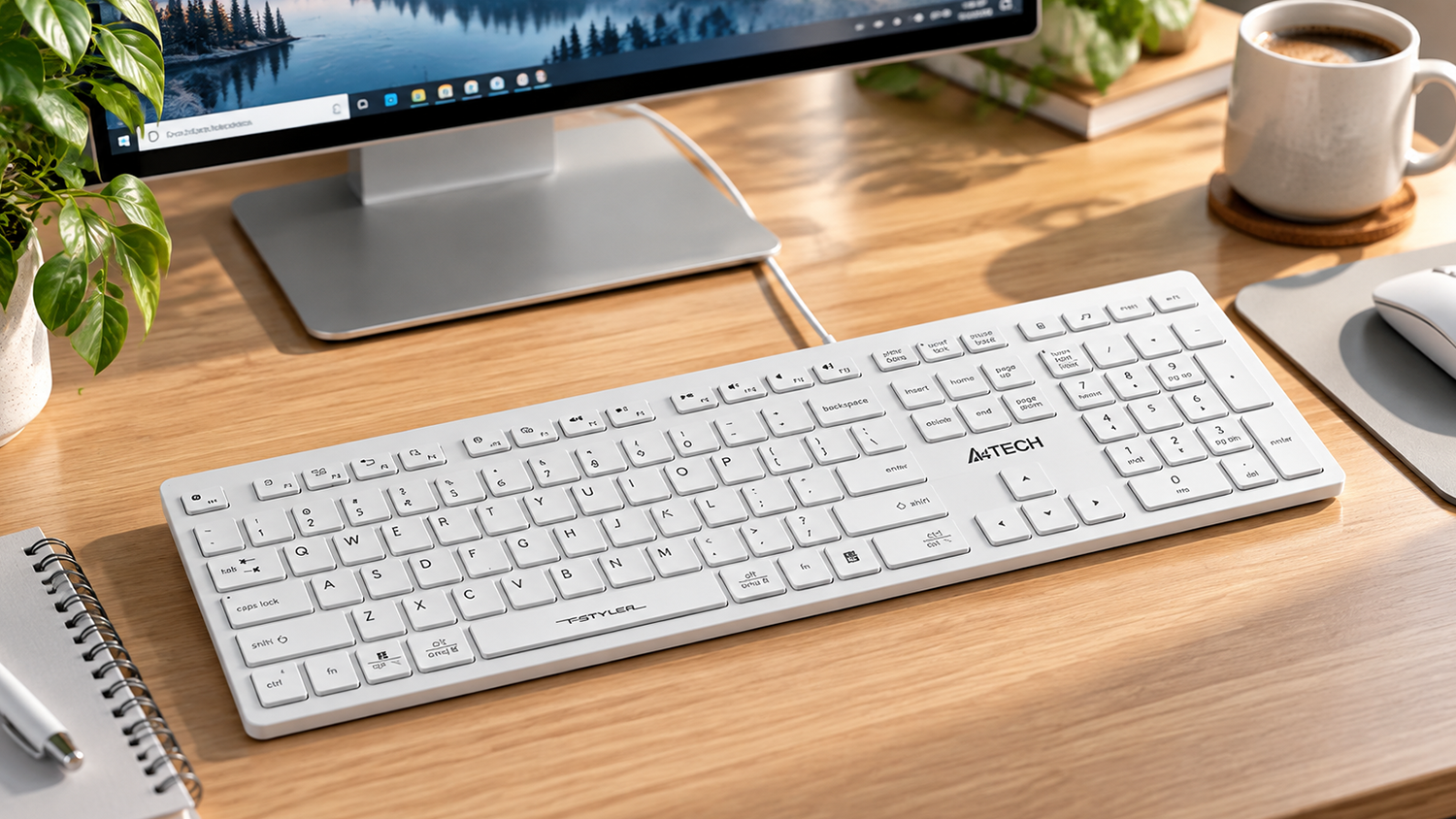 PC klávesnica A4tech Fstyler FX50 CZ/SK White na pracovnom stole