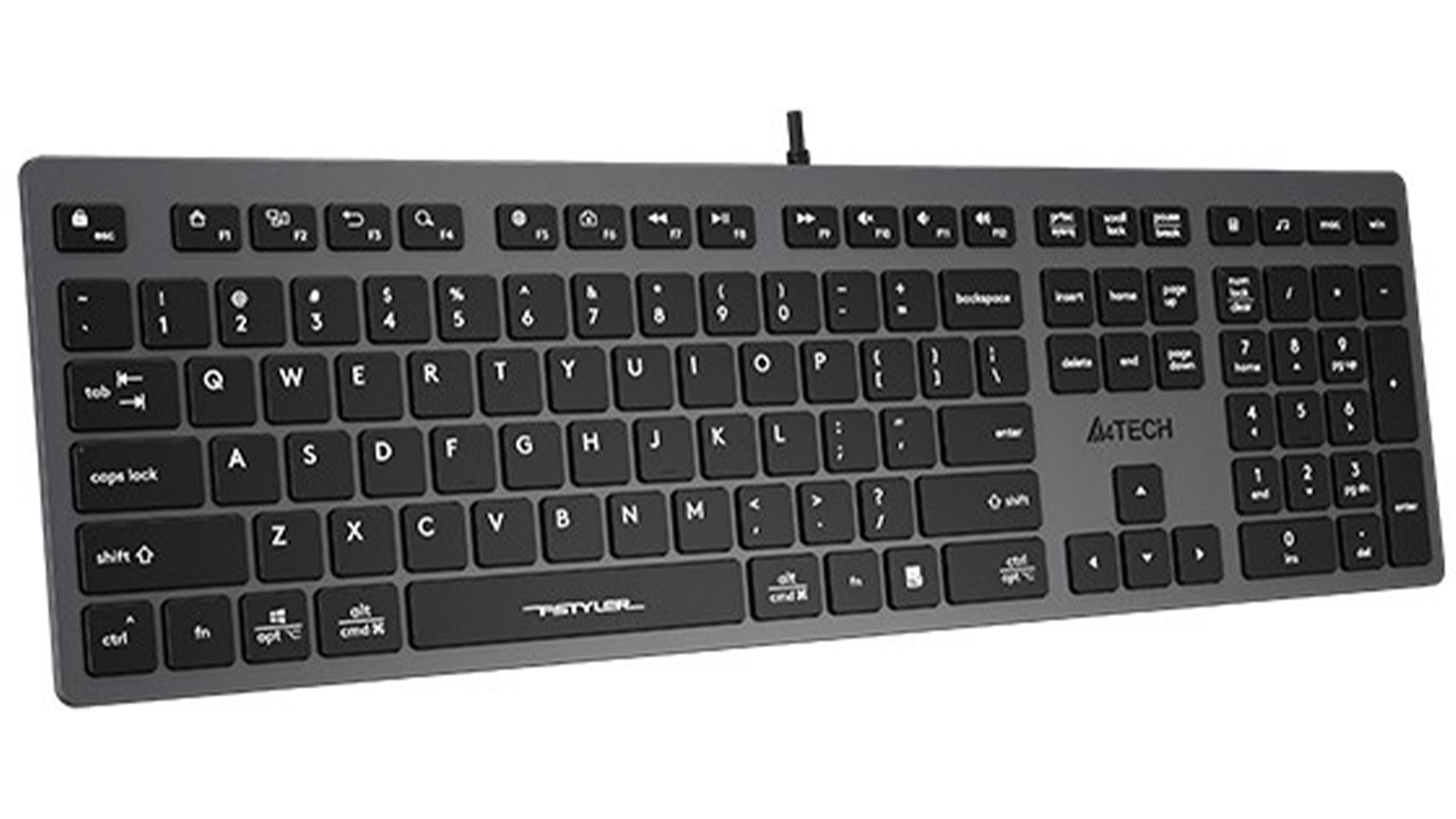 PC klávesnica A4tech Fstyler FX50 CZ Grey, bočný pohľad