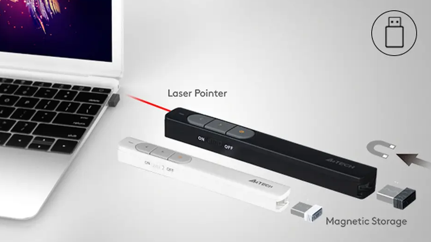 Laserové diaľkové ovládanie A4Tech LP15 uložené v magnetickom puzdre