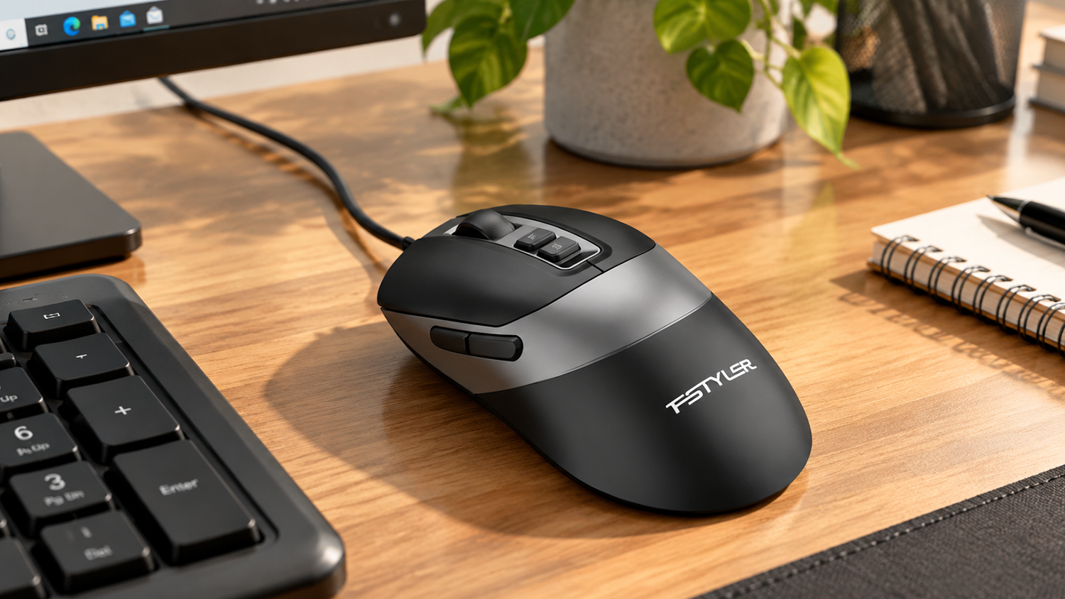 PC myš A4Tech Fstyler FM50 Plus Black na pracovním stole