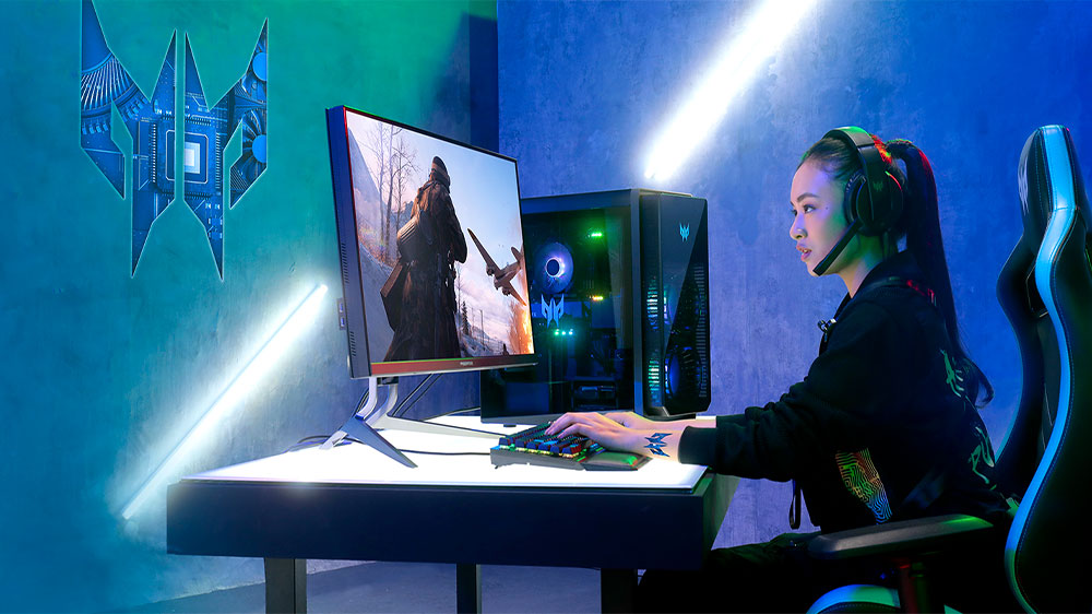 Žena hrající hru na LCD monitoru Acer Predator X32QFSbmii_04