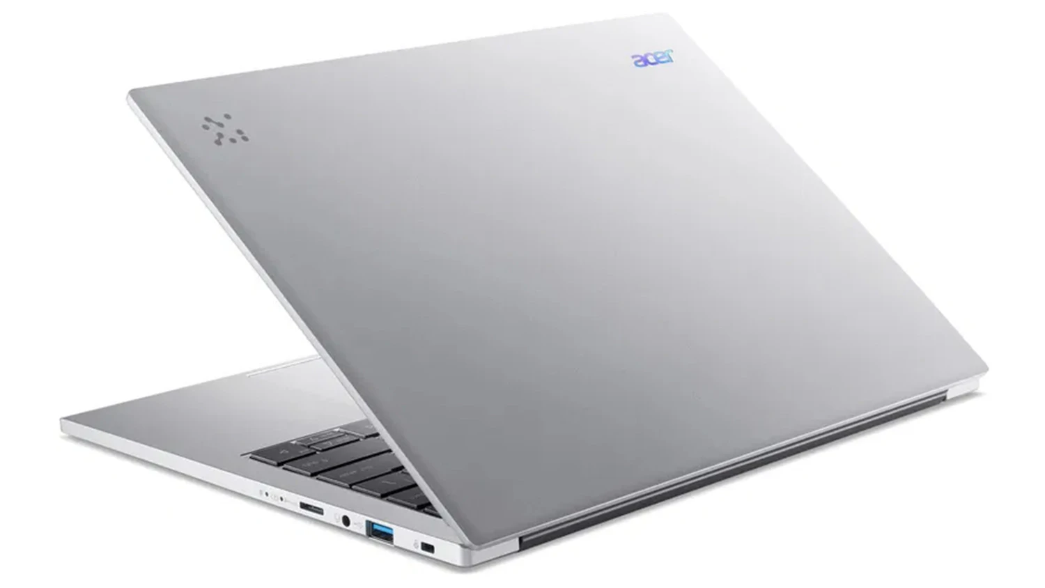 Přivřený notebook Acer Aspire 14 AI pohled šikmo zezadu