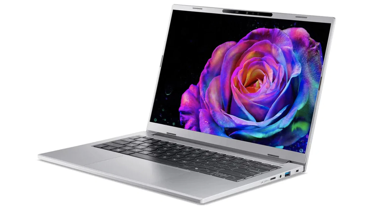 Černý displej s barevnou květinou na notebooku Acer Aspire 14 AI