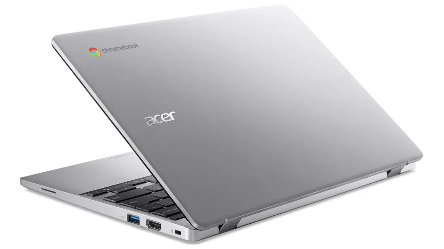 Pohled šikmo zezadu na připřený Acer Chromebook 311