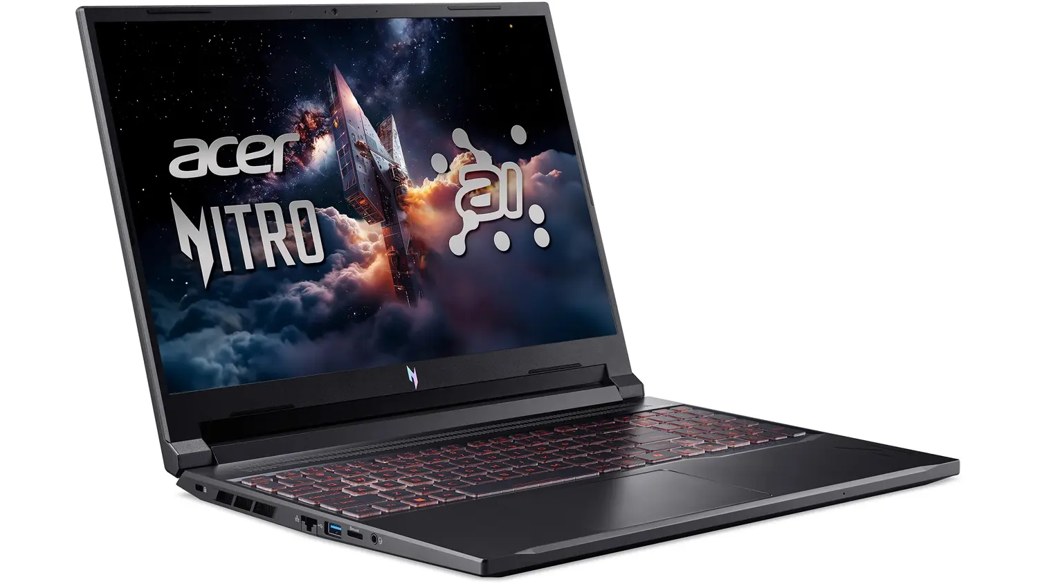 Pohľad šikmo spredu na notebook Acer Nitro V 16