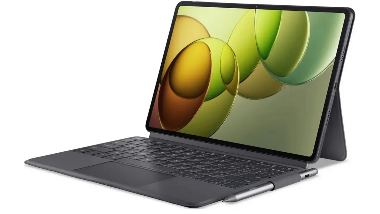 Pohľad šikmo zo strany na tablet Acer s klávesnicou