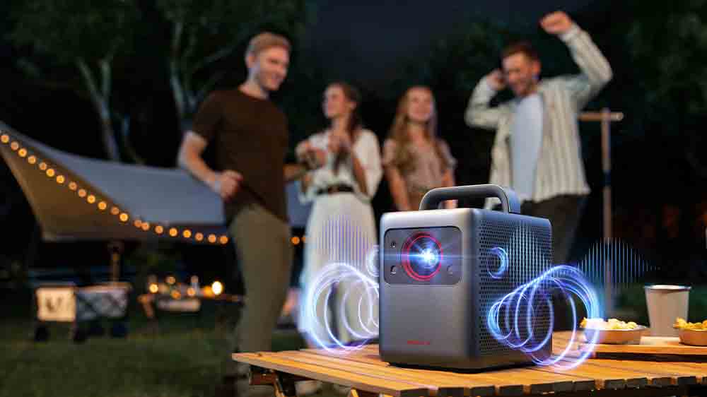 Vizualiz&aacute;cia ozvučenia projektora Anker Nebula Cosmos Laser 4K