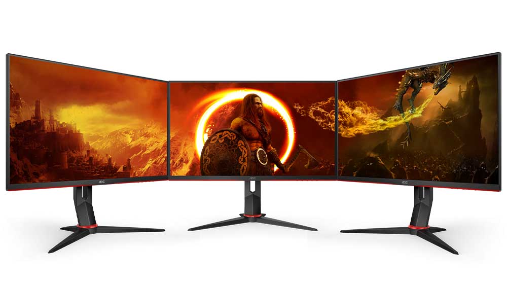 Tři monitory AOC Q24G2A/BK těsně vedle sebe_05