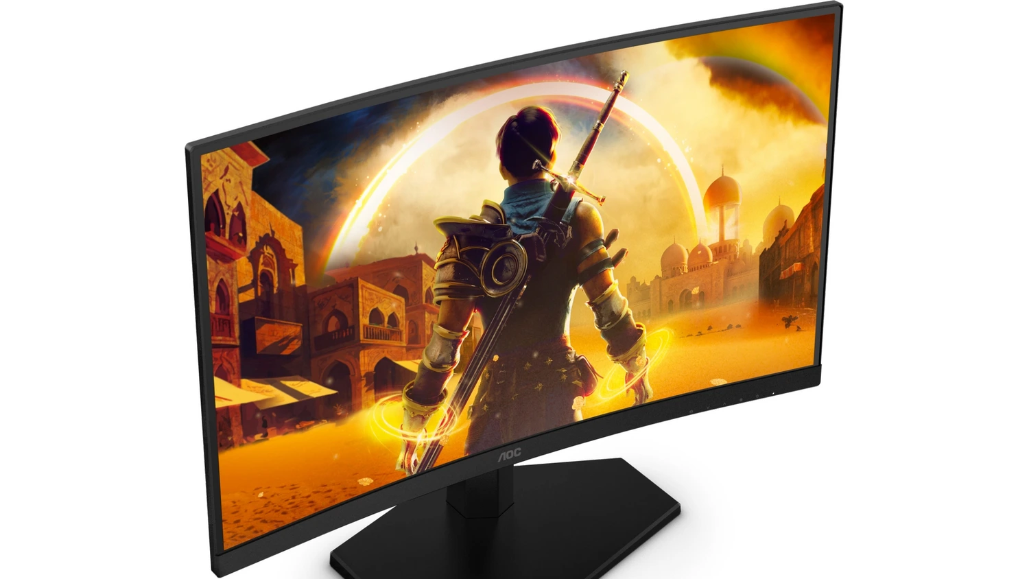 Pohled šikmo seshora na monitor AOC Gaming C24G42FE