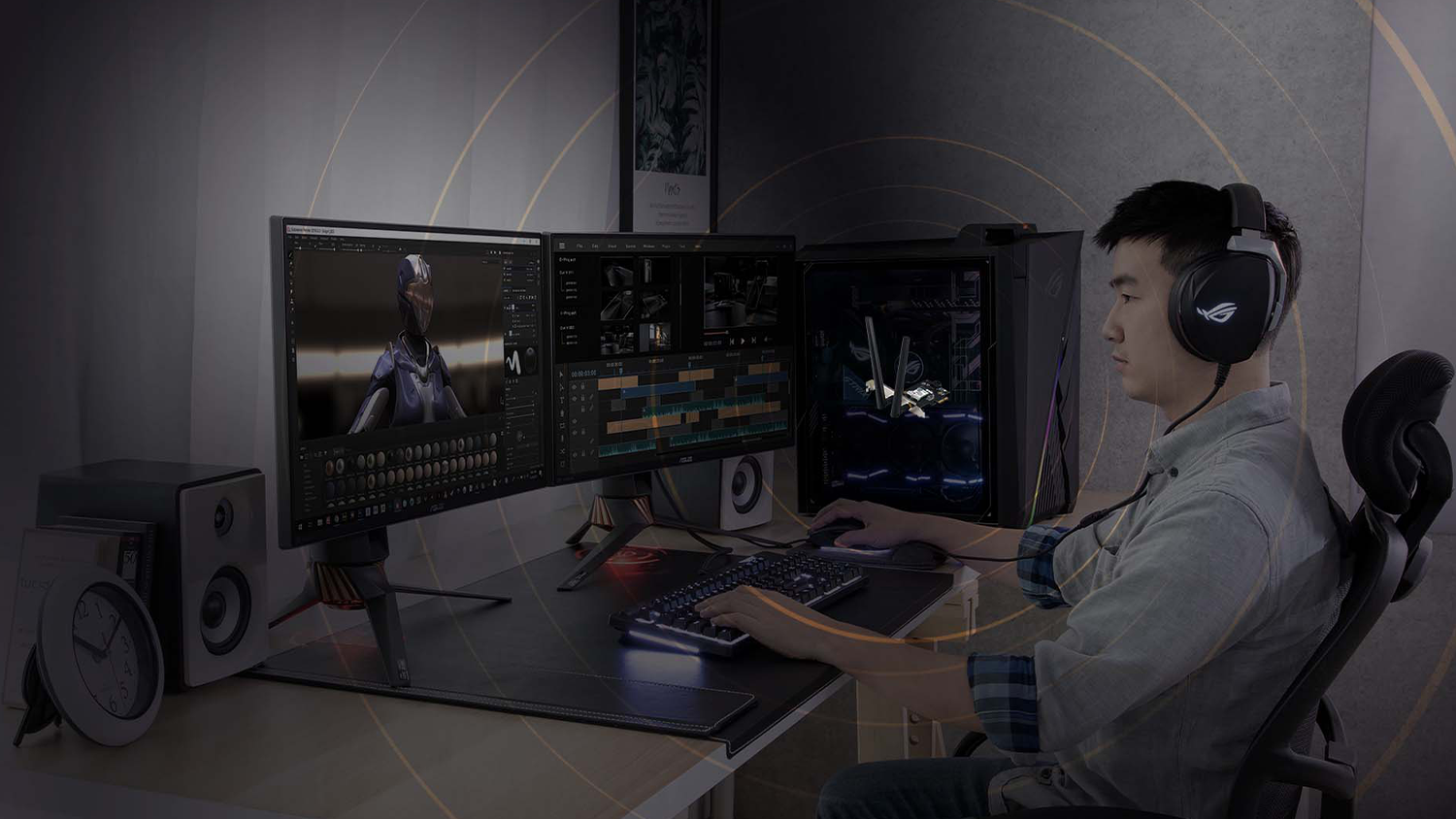 Hr&aacute;č s připojen&yacute;m PCI-e adapt&eacute;rem Asus PCE-AXE5400 do poč&iacute;tače