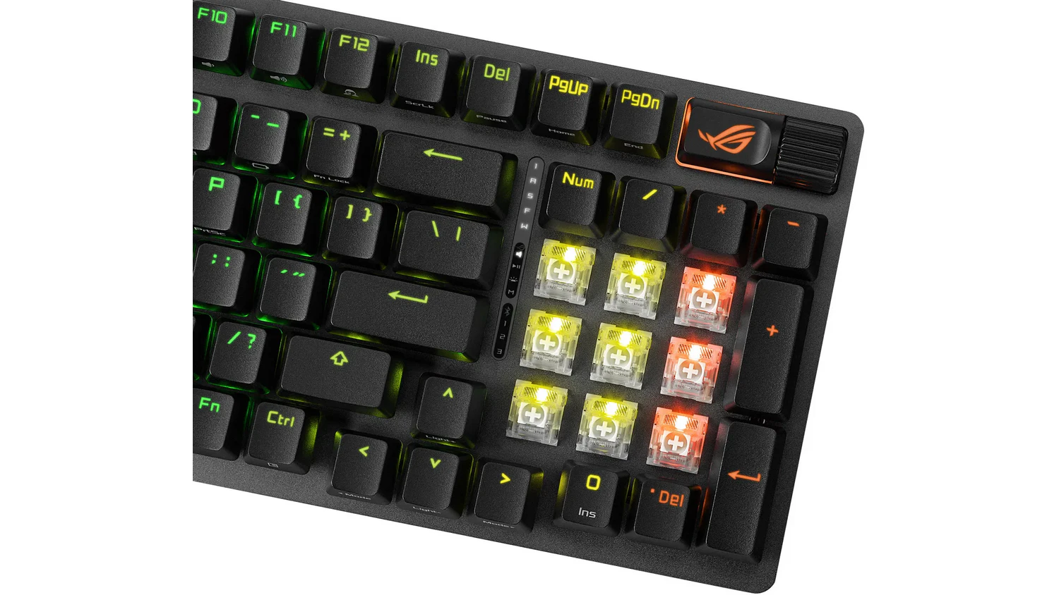 Hern&iacute; kl&aacute;vesnice ASUS ROG Strix Scope II 96 Wireless, detail na optick&eacute; sp&iacute;nače