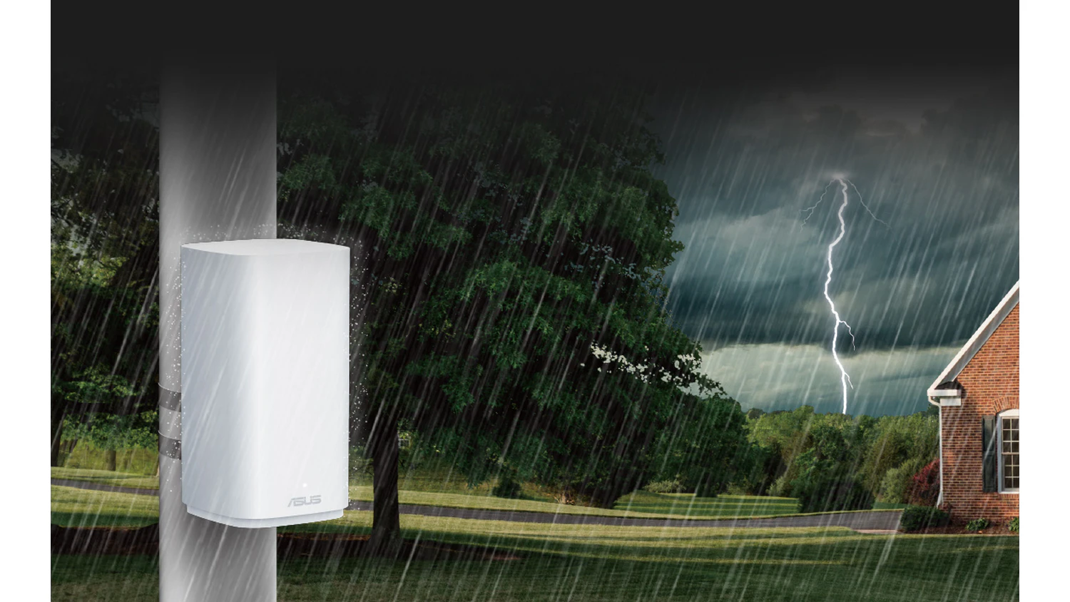 WiFi router ASUS ZenWiFi BD4 Outdoor pripevnený na stĺpe