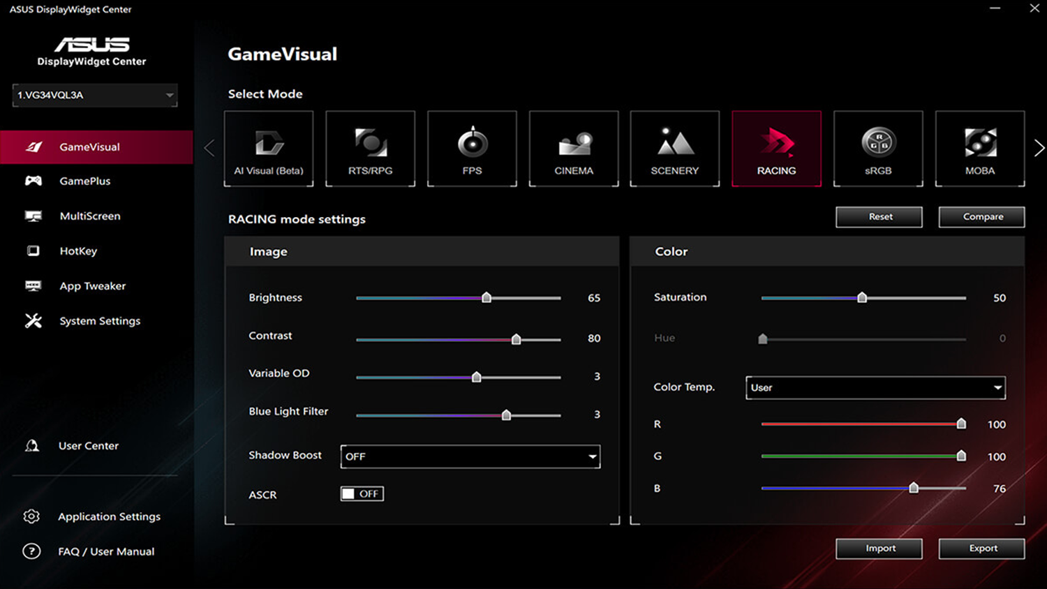Rozhran&iacute; aplikace DisplayWidget Center
