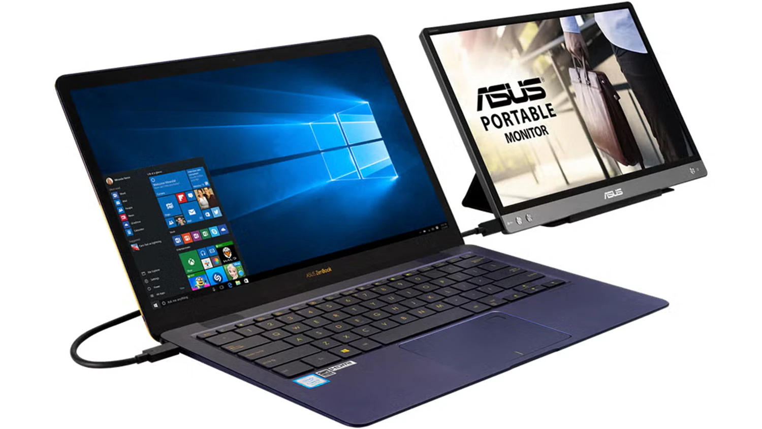 Monitor ASUS ZenScreen MB14AC pripojený k notebooku