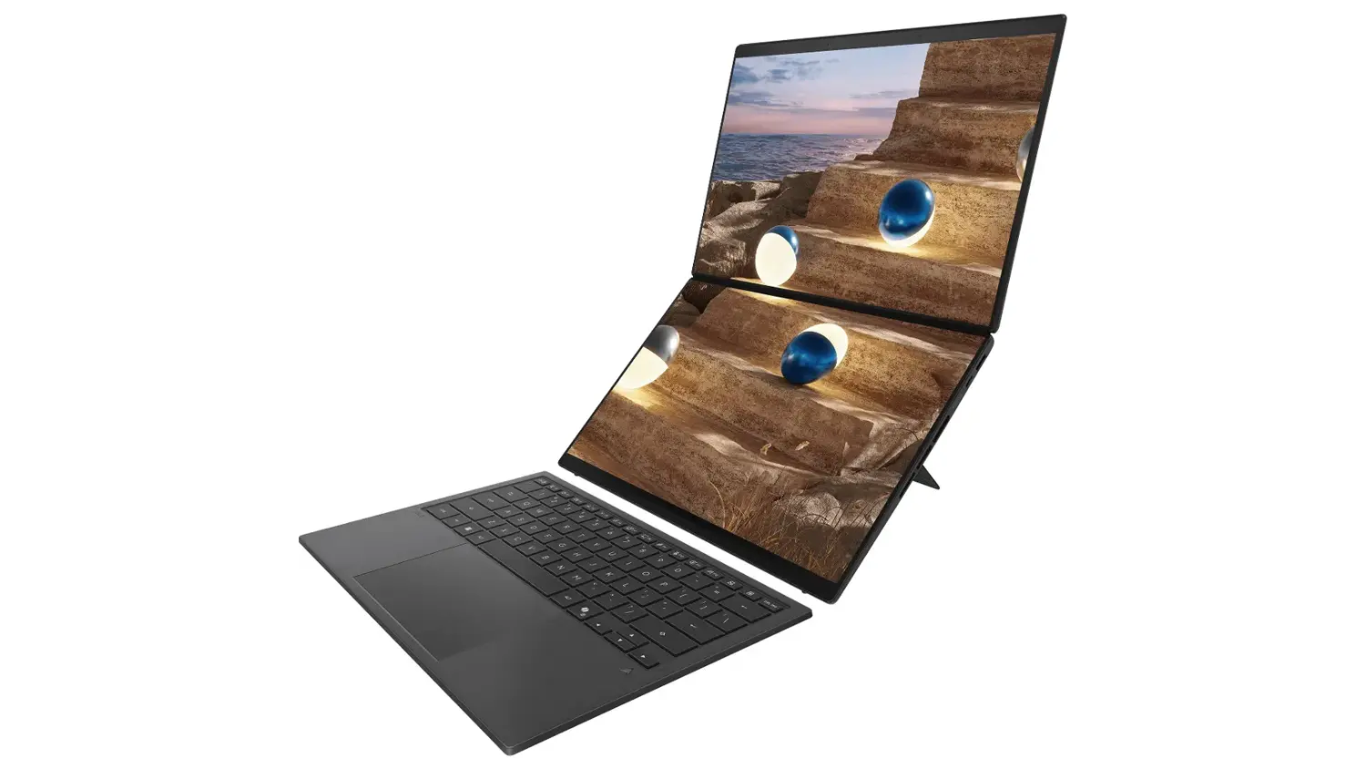 Monitory notebooku ASUS Zenbook Duo 14 rozložené nad sebou