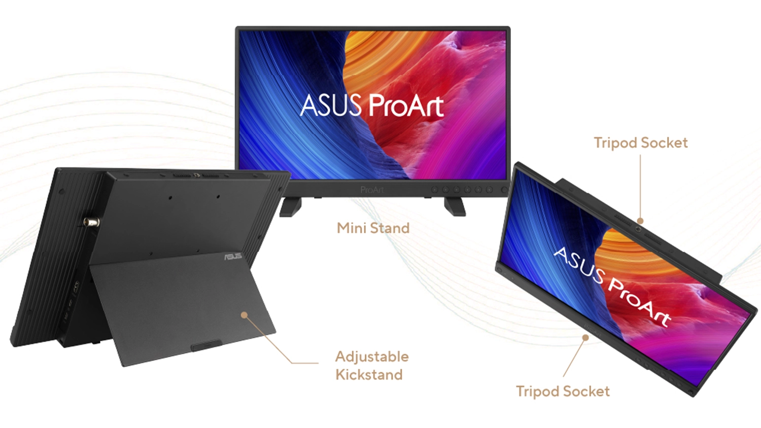 Profesionálne monitory ASUS ProArt PA16USV z rôznych uhlov