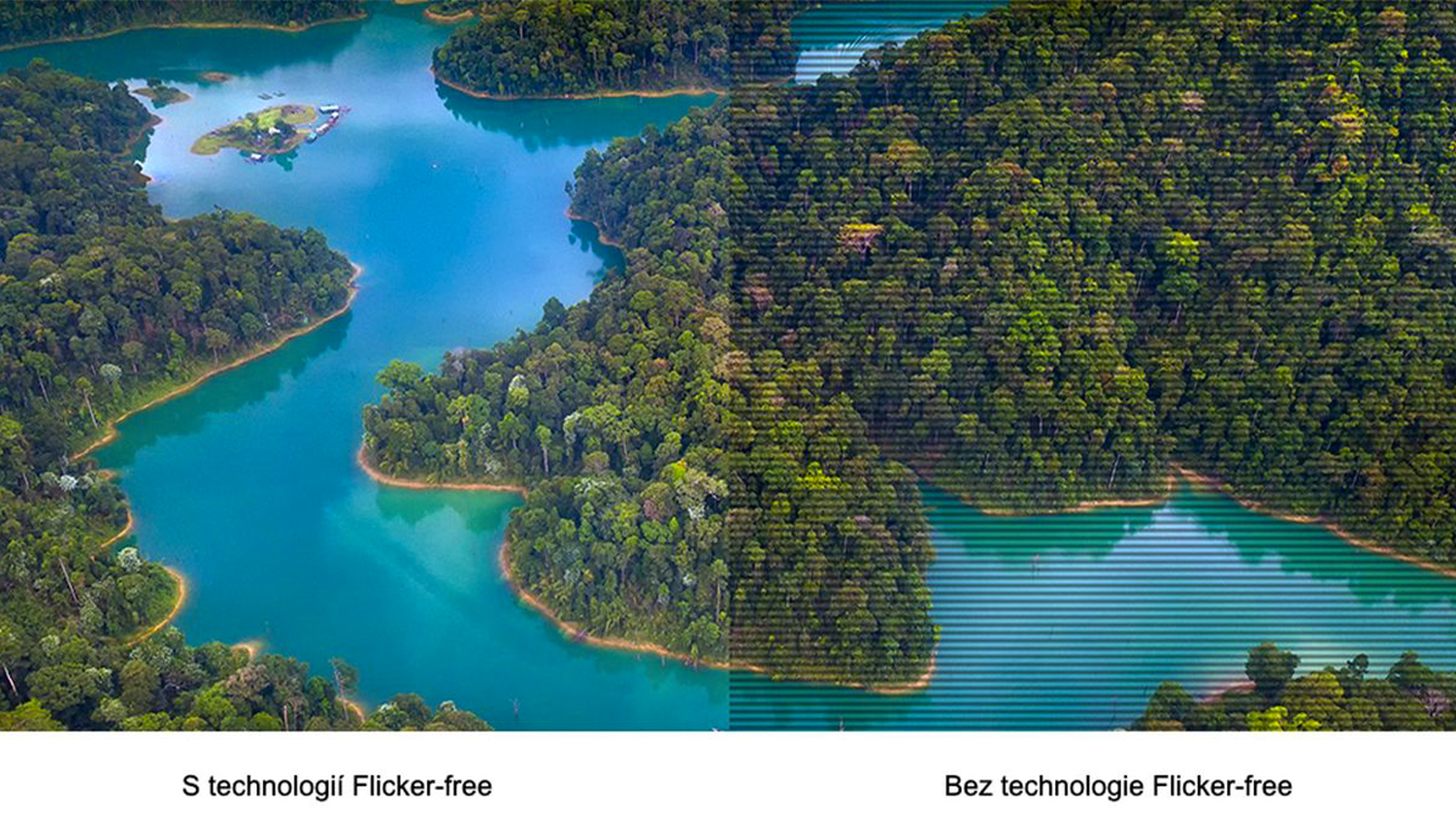Porovnanie obrazu s technológiou Flicker Free a bez nej
