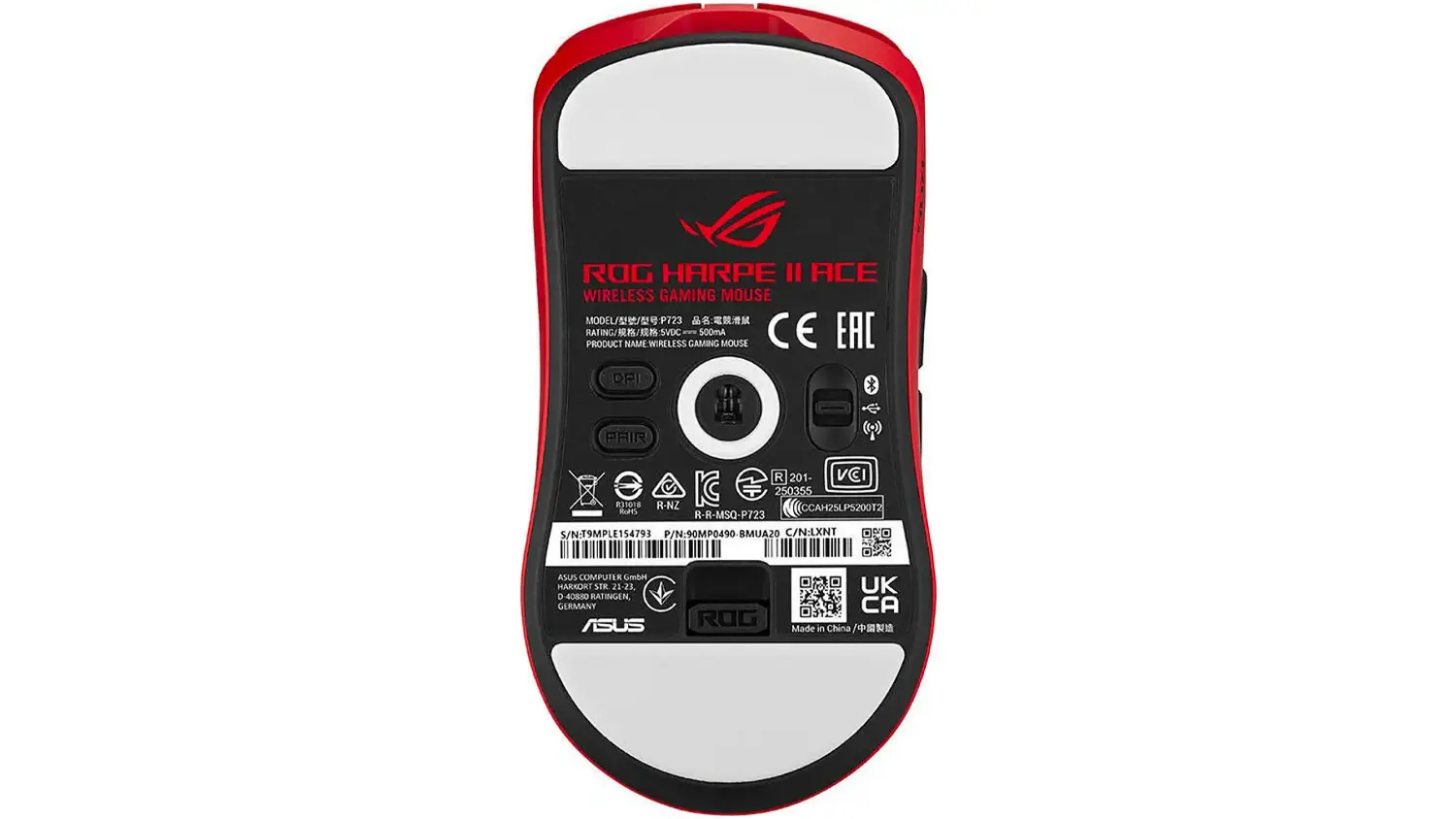 Herní myš ASUS Harpe II Ace Red - pohled zespodu
