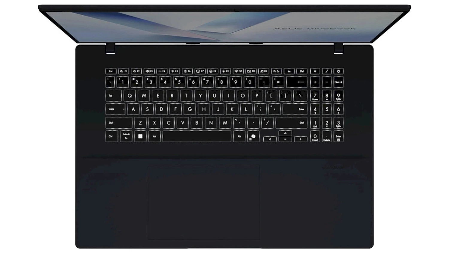 Pohled na klávesnici notebooku Asus Vivobook 18