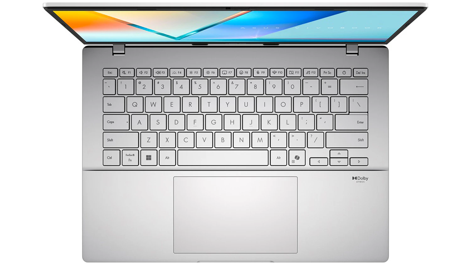 Pohled na klávesnici notebooku Asus Vivobook S14