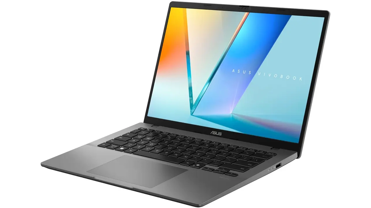 Pohled šikmo zepředu na notebook Asus Vivobook S14
