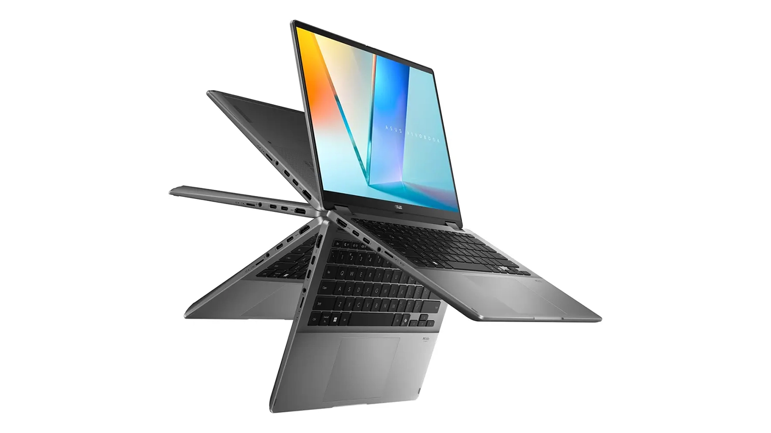 R&ocirc;zne veľkosti roztvorenia notebooku Asus Vivobook 16 Flip