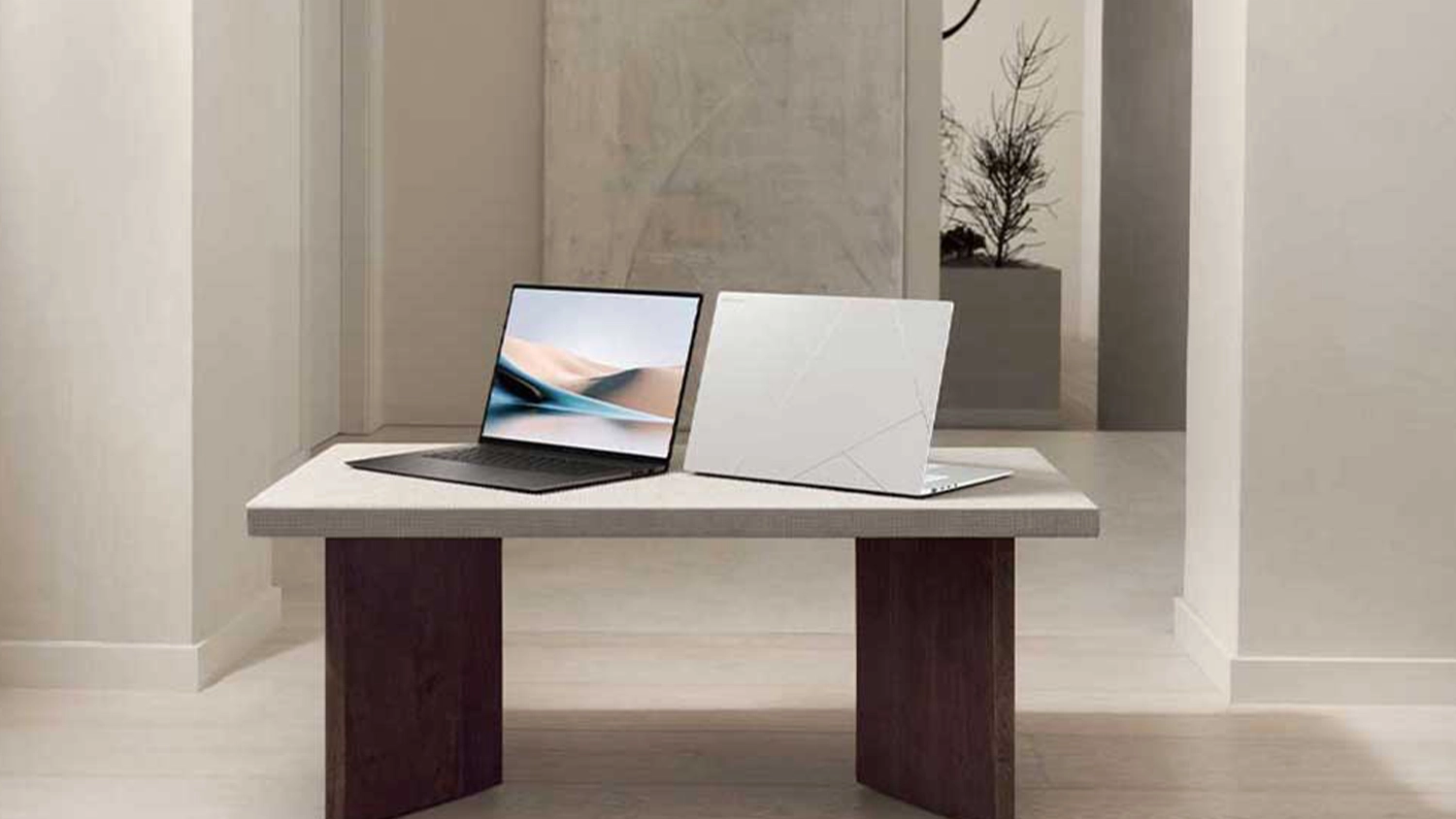 Modern&iacute; m&iacute;stnost se stolem a notebooky ASUS