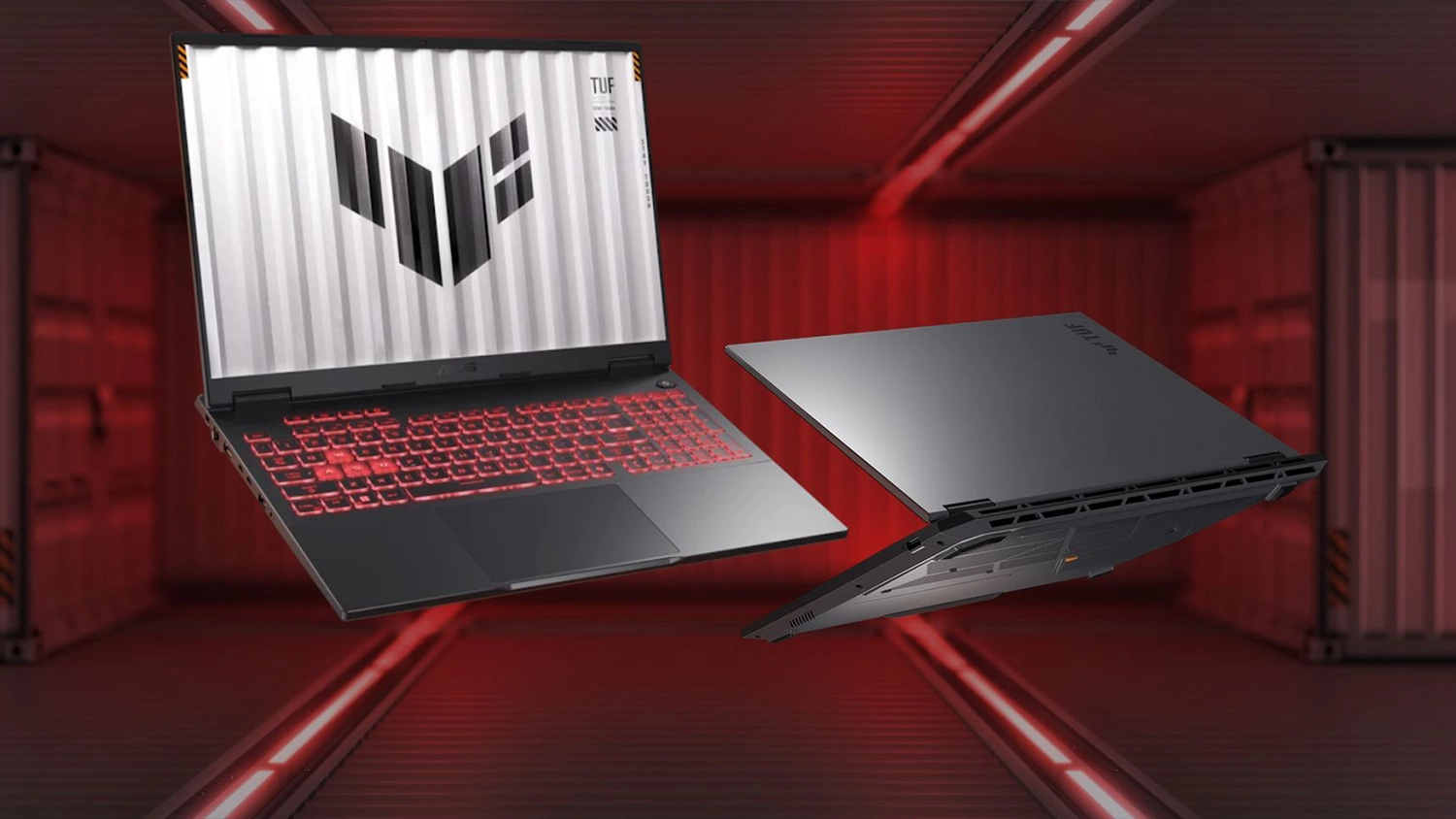 &Scaron;ed&eacute; pozad&iacute; s červen&yacute;m světlem a notebooky ASUS