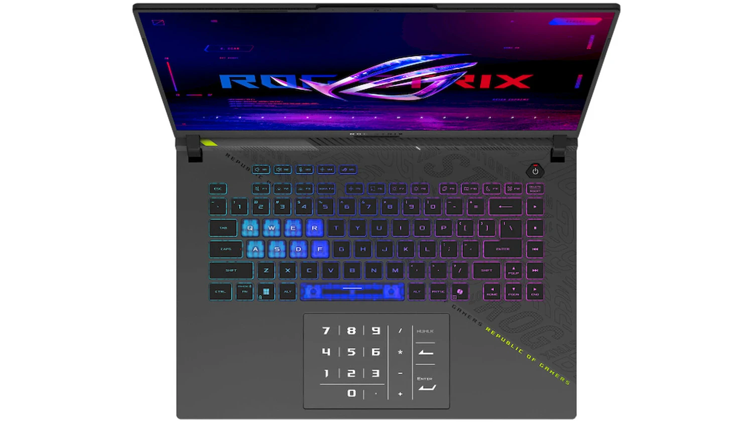 Pohled na kl&aacute;vesnici notebooku Asus ROG Strix G16