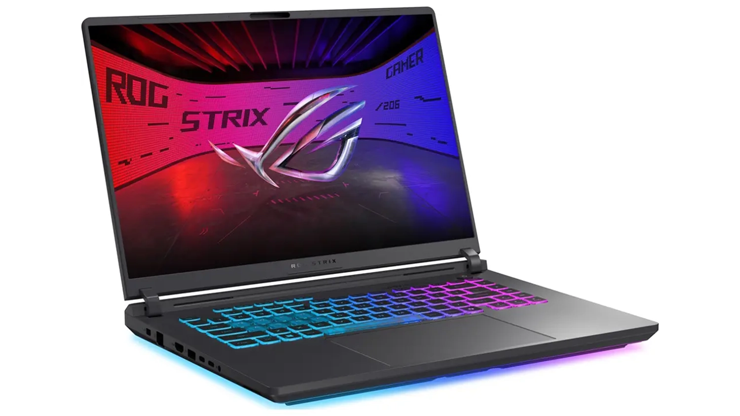Pohled &scaron;ikmo zepředu na notebook Asus ROG Strix G16