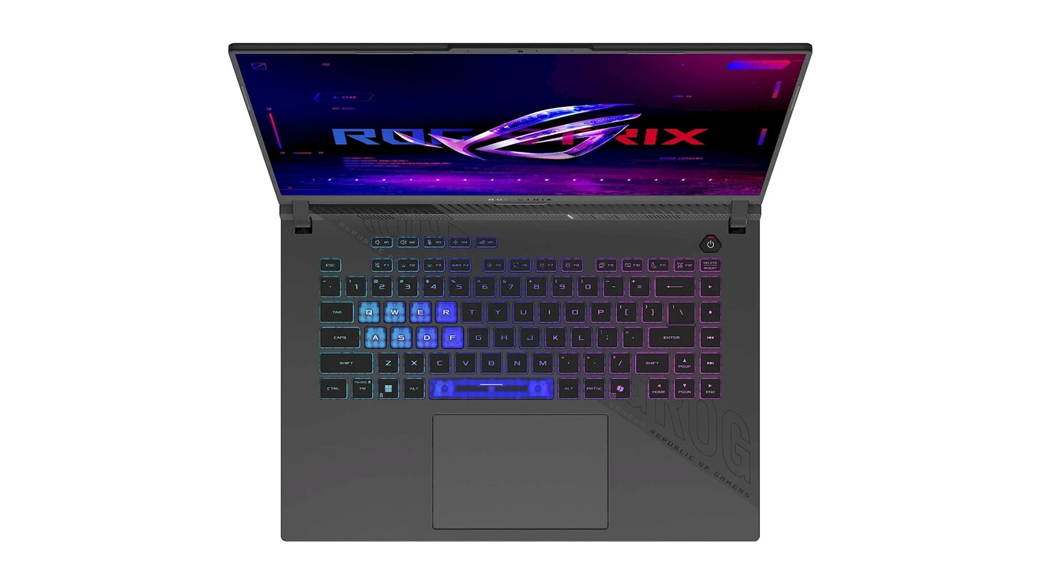 Pohľad na klávesnicu notebooku ASUS ROG Strix G16