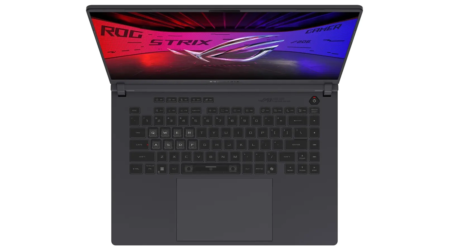 Pohled seshora na klávesnici notebooku Asus ROG Strix G16