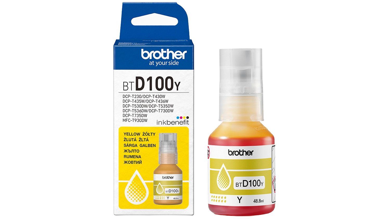 N&aacute;plň Brother BTD100Y yellow v fľa&scaron;tičke