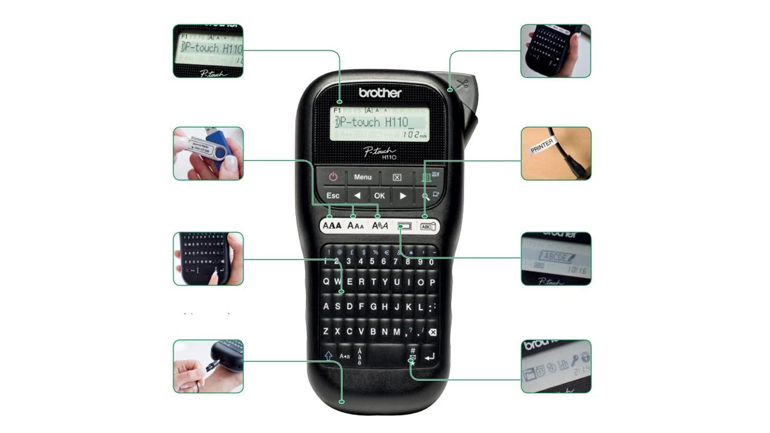 Prehľad všetkých funkcií tlačiarne štítkov Brother PT-H110