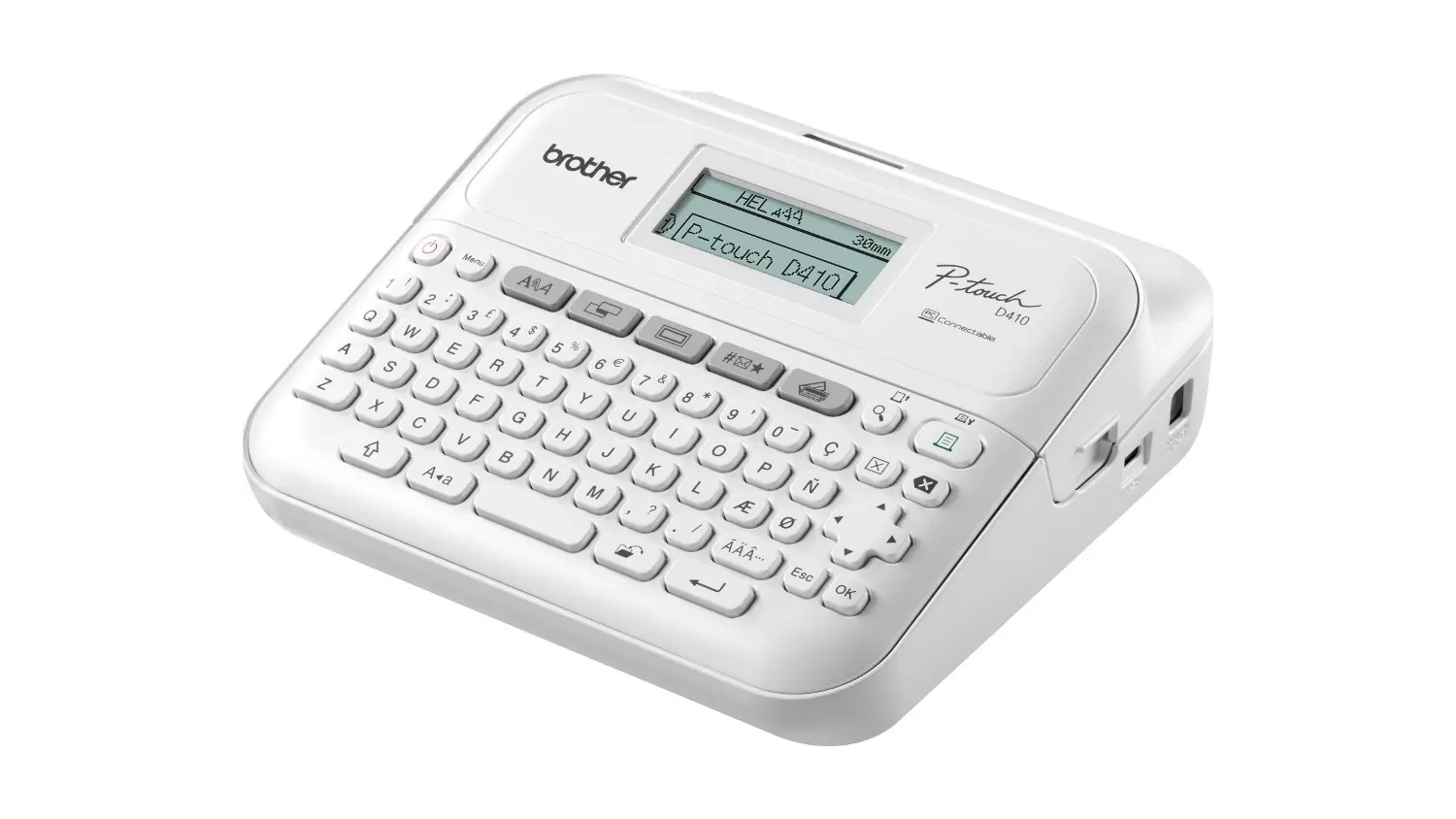 Tisk&aacute;rna &scaron;t&iacute;tků Brother PT-D410 bočn&iacute; pohled