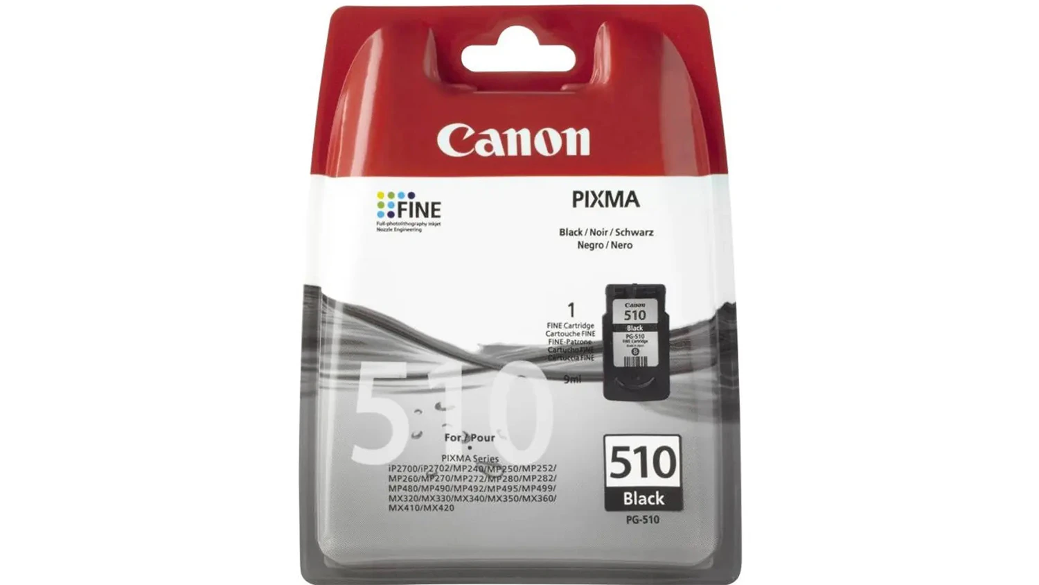 Originální inkoustová náplň Canon PG-510 černá na bílém pozadí