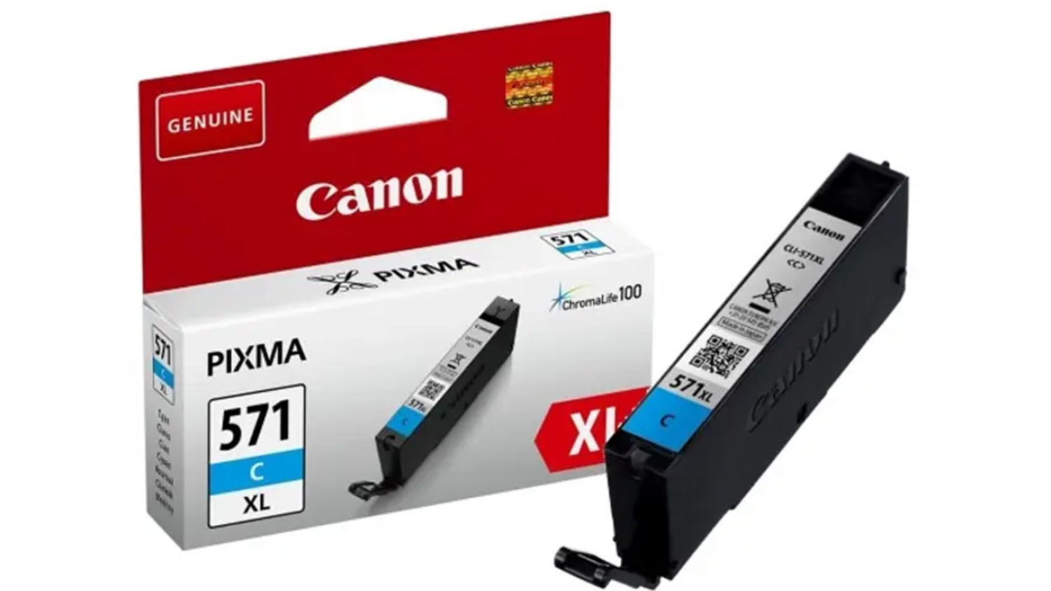 Origin&aacute;ln&iacute; inkoustov&aacute; n&aacute;plň Canon CLI-571XL Cyan 0332C001 v origin&aacute;ln&iacute;m balen&iacute; na b&iacute;l&eacute;m pozad&iacute;