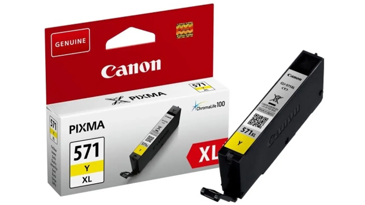 Origin&aacute;ln&iacute; inkoustov&aacute; n&aacute;plň Canon CLI-571XL Yellow 0334C001 v origin&aacute;ln&iacute;m balen&iacute; na b&iacute;l&eacute;m pozad&iacute;