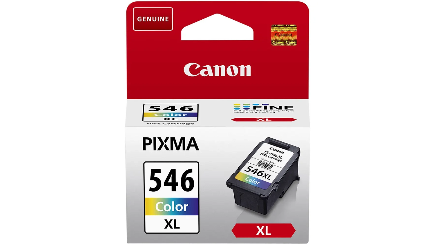 Originální inkoustová náplň Canon CL-546XL barevná v originálním balení na bílém pozadí