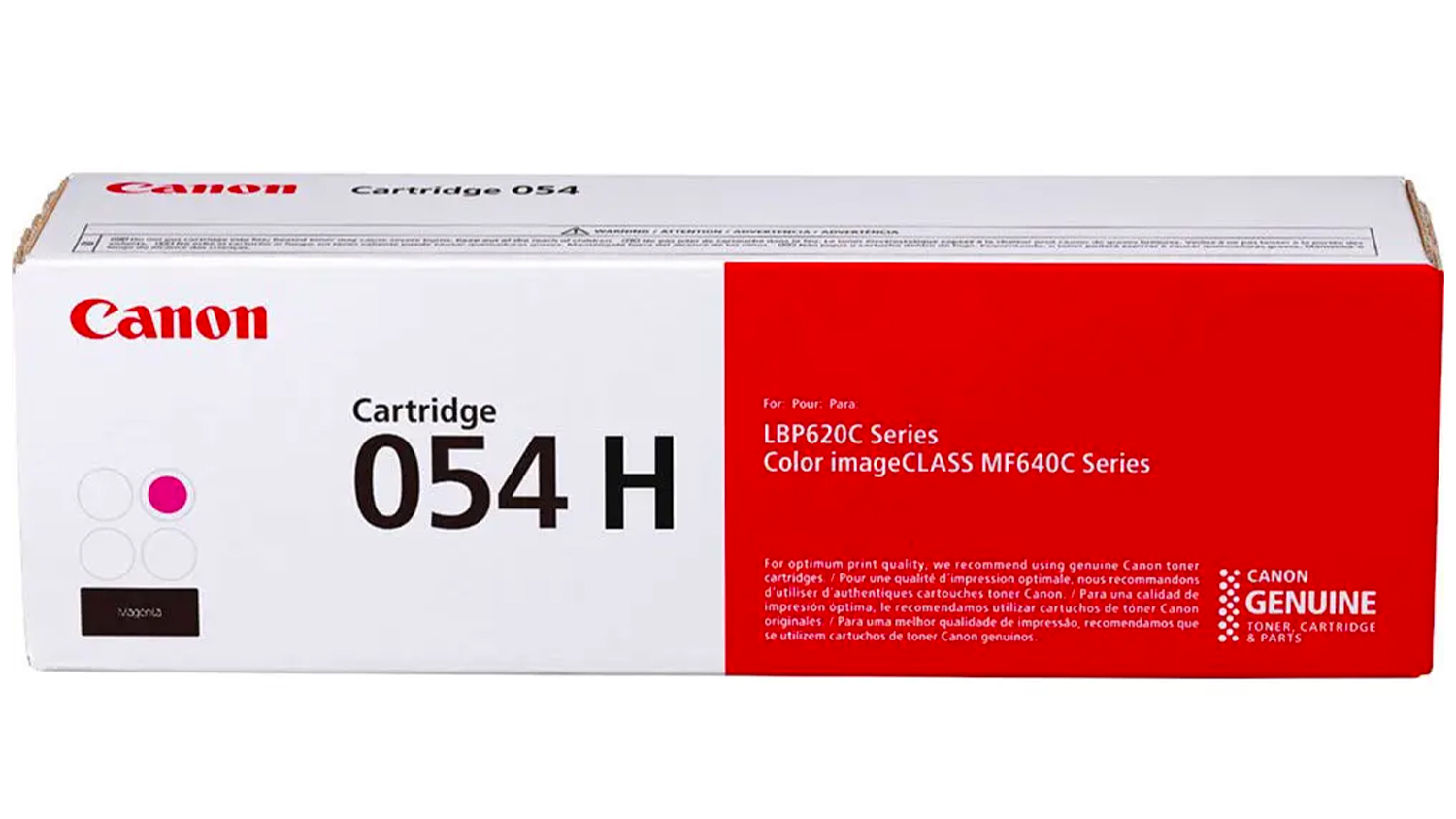 Toner Canon 054H Magenta vysokokapacitní na bílém pozadí zobrazující celkový design produktu